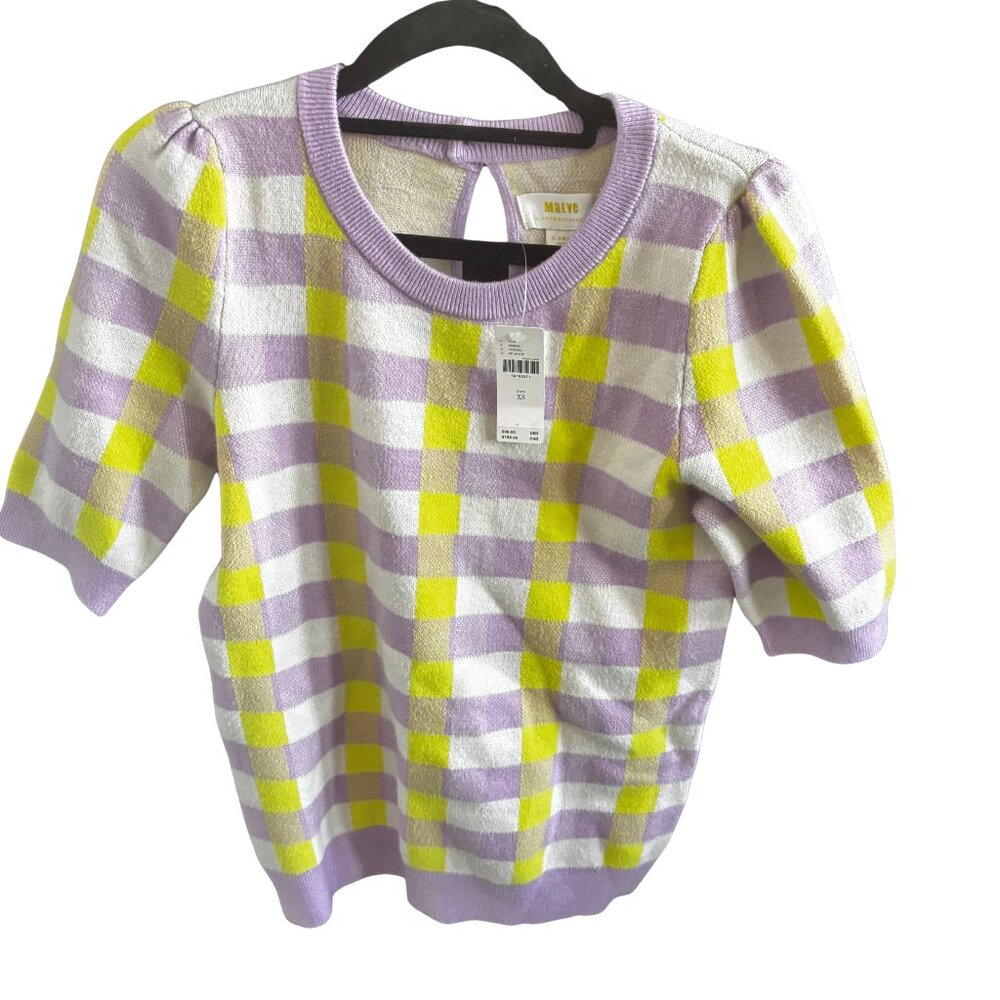 NWT Anthropologie Thick Checkered Shirt in lavender, lime and white pattern